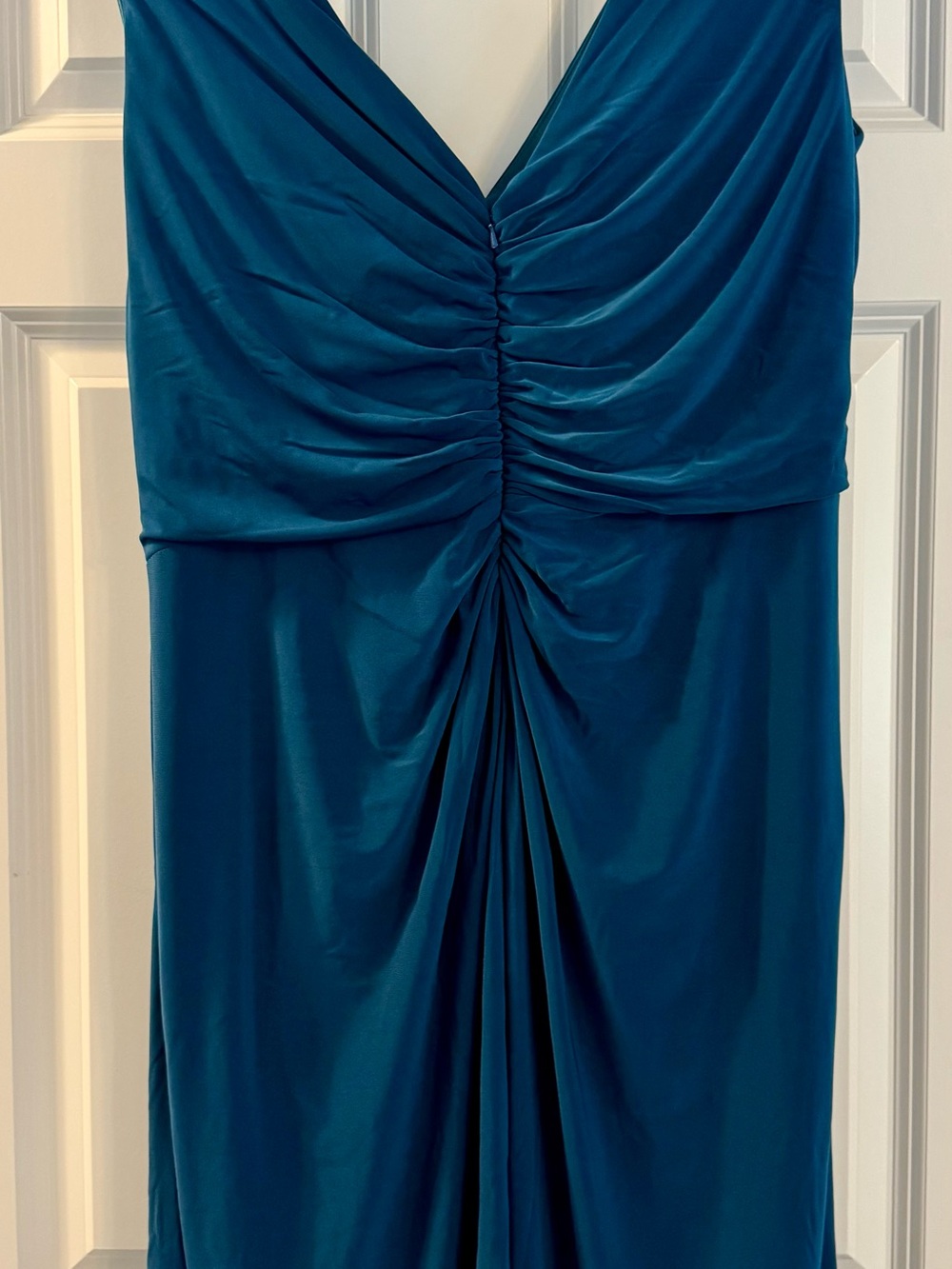 Strapless Teal Ruched Evening Gown